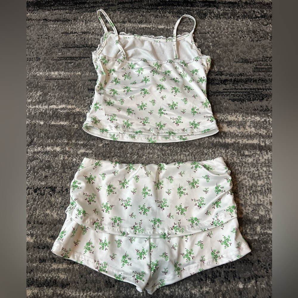 SHEIN Floral & Lace Pajama Set With Ruching - Picture 7 of 9